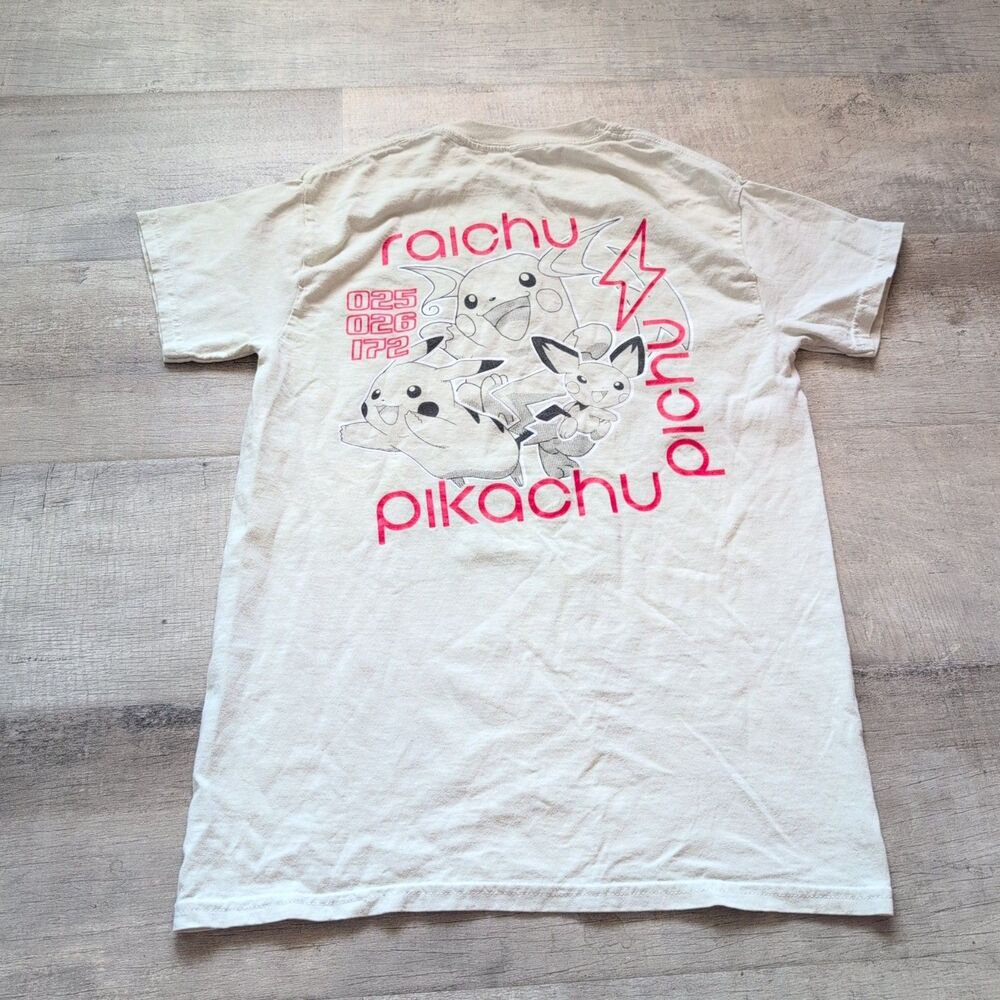 Rare Pokemon Pikachu Cream Beige Cotton T-shirt Size SM Unisex